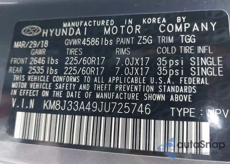 2018 Hyundai Tucson Sel from USA, damaged, VIN KM8J33A49JU725746